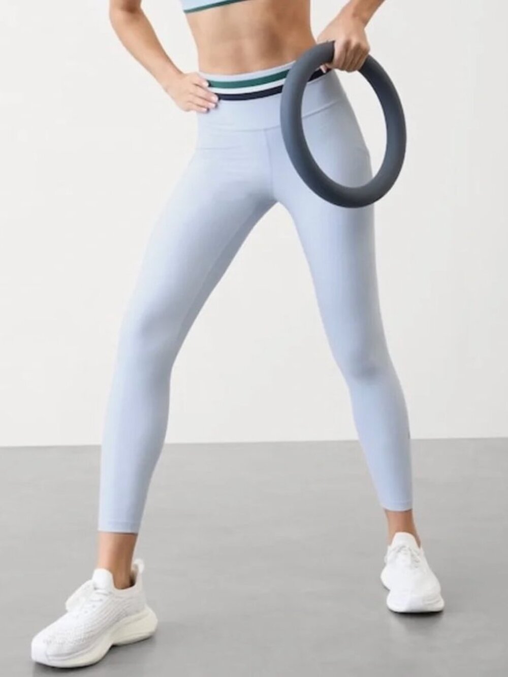 Athleta Light Blue Interval Stash 7/8 Stripe Tight